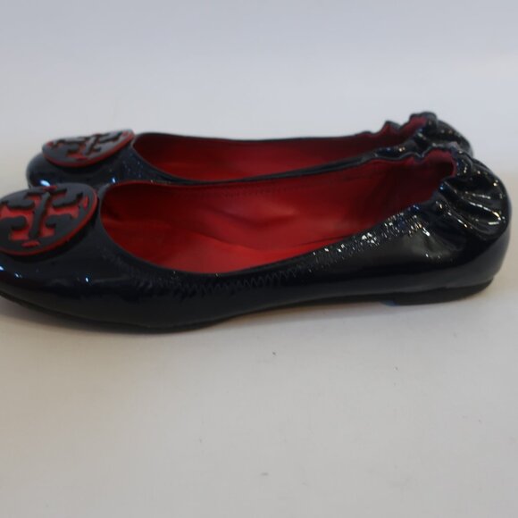 Authentic Womens Tory Burch Reva Ballet Royal Navy Patent Leather Flat Shoes 10 - Picture 4 of 12